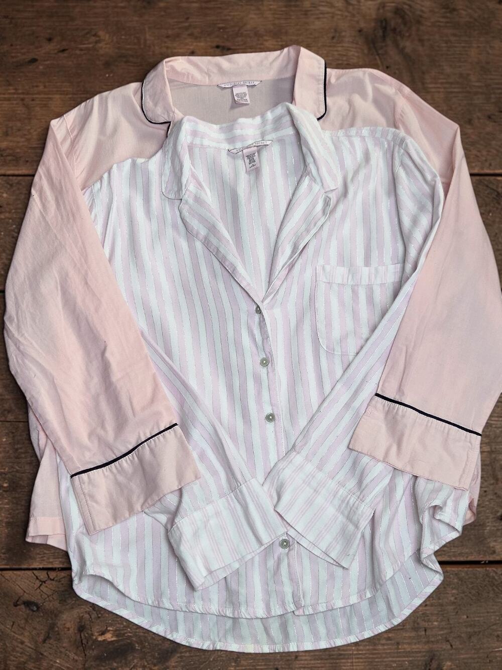 Victoria's Secret Bundle X 2 Lot Pink Pajama Tops Shirts L